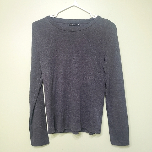 Zara Gray Long Sleeve T-Shirt Size Small - Picture 1 of 3